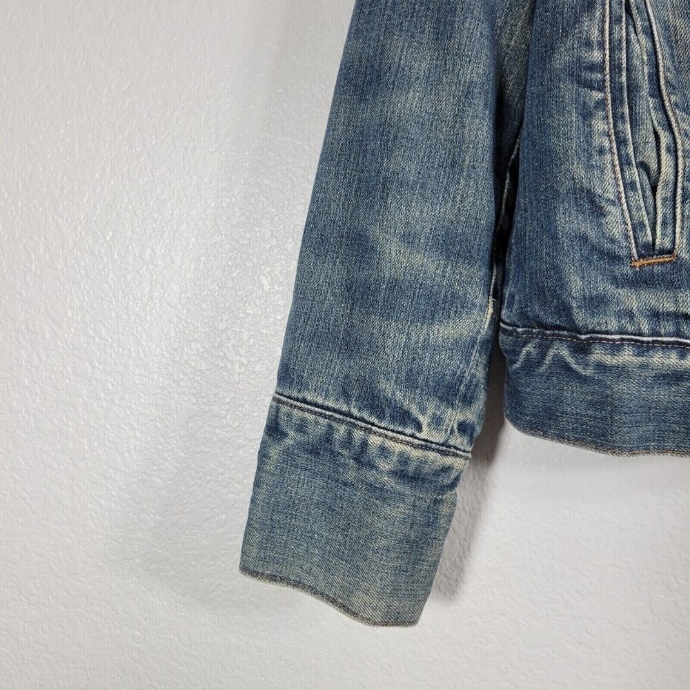GAP Denim Trucker Jacket Women Medium Sherpa Lined Snap Button Pockets Blue - Picture 5 of 12